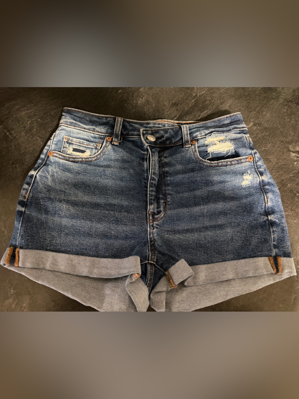American Eagle Outfitters Dark Blue Distressed Denim Jean Shorts